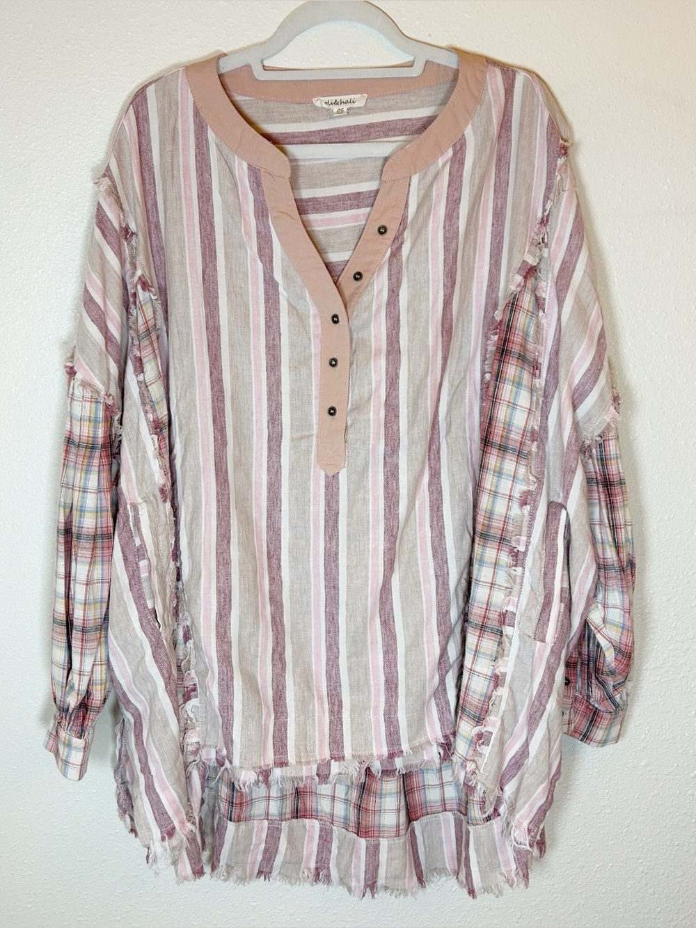 Oli & Hali Boho Oversized Top OS Lagenlook Pockets Fringe Bohemian Hi Low Casual